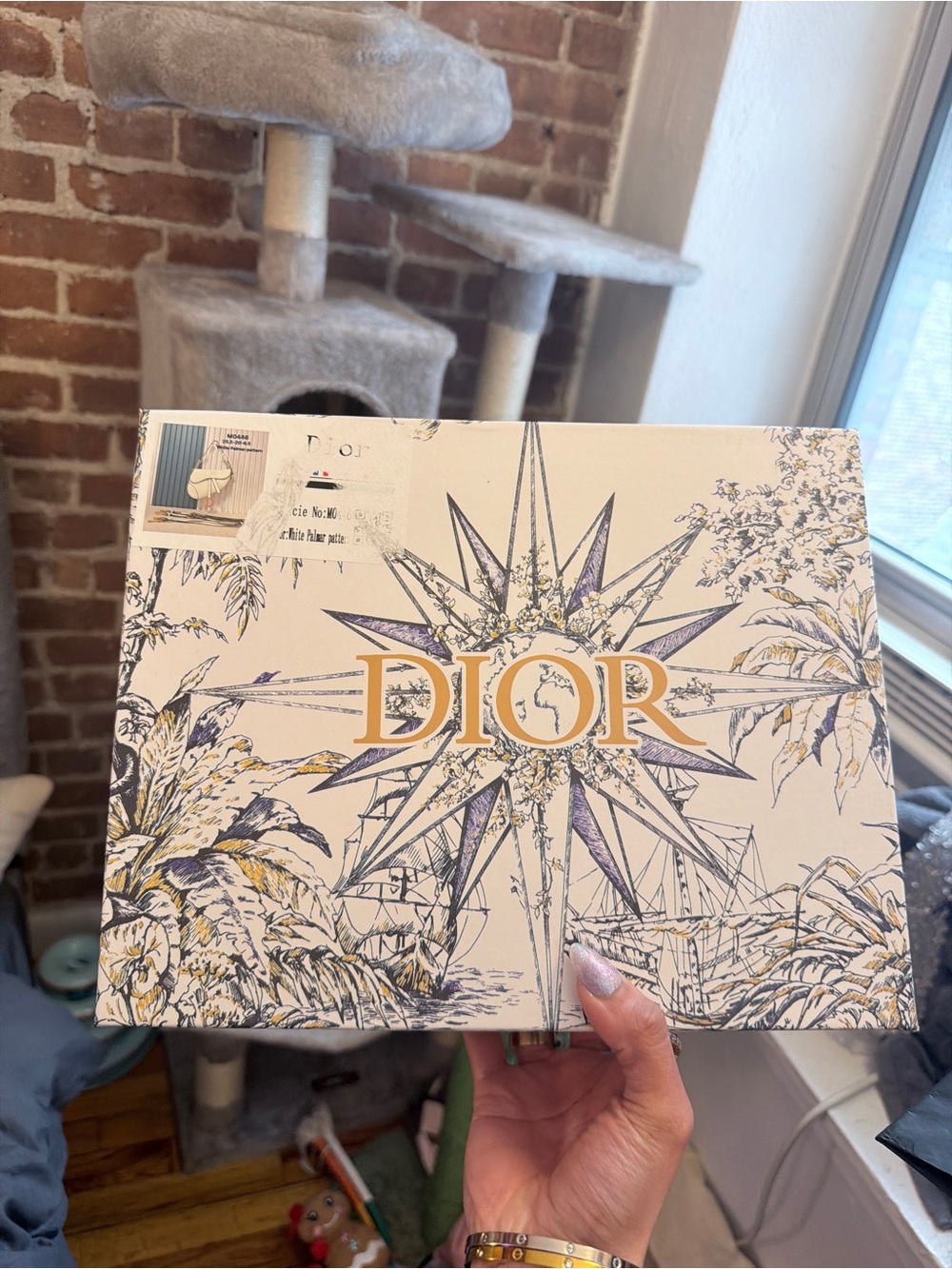 Dior Decorative Box with Gold Logo and Purple Botanical Starburst